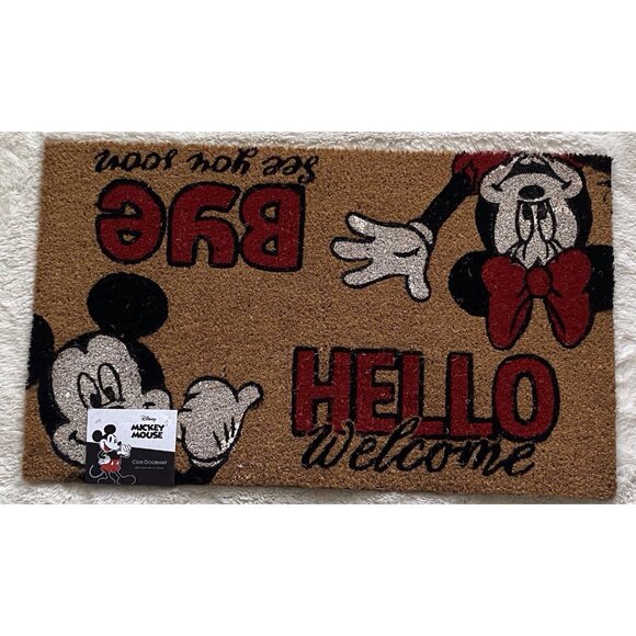 Disney Mickey Minnie Mouse Coir Door Mat 18x30” Outdoor Rug WELCOME  Hello Bye - Picture 1 of 9